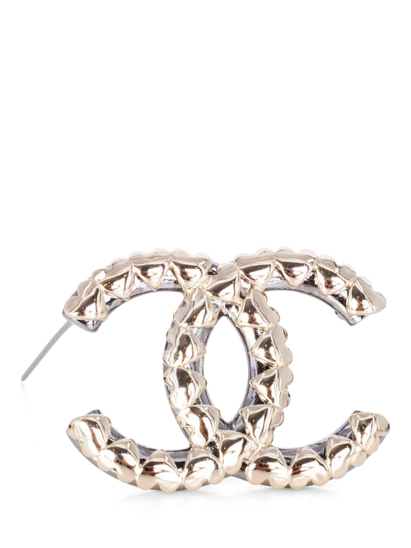 Vintage CHANEL SILVER AND CRYSTALS CC LOGO BROOCH/PIN CLASSIC