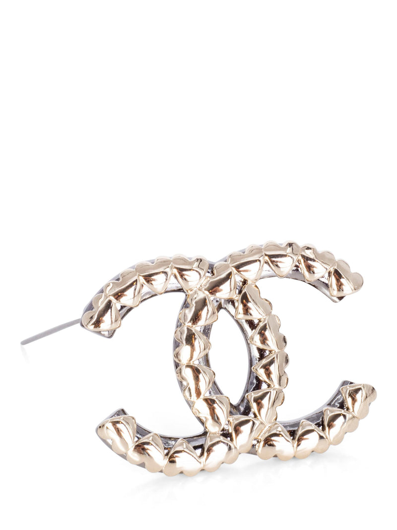 CHANEL Ruthenium CC Logo Large Pin Brooch Gold-designer resale