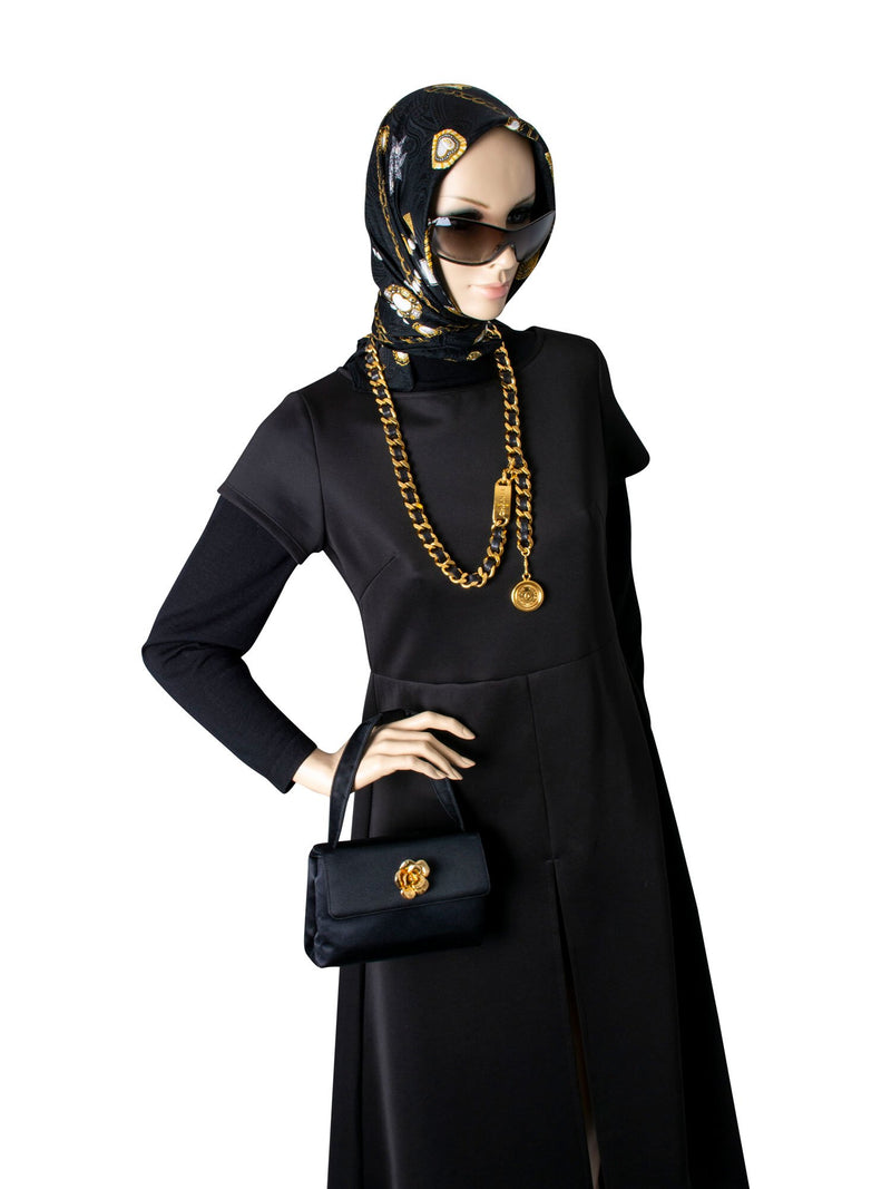 CHANEL Satin 24K Gold Camellia Mini Flap Bag Black-designer resale