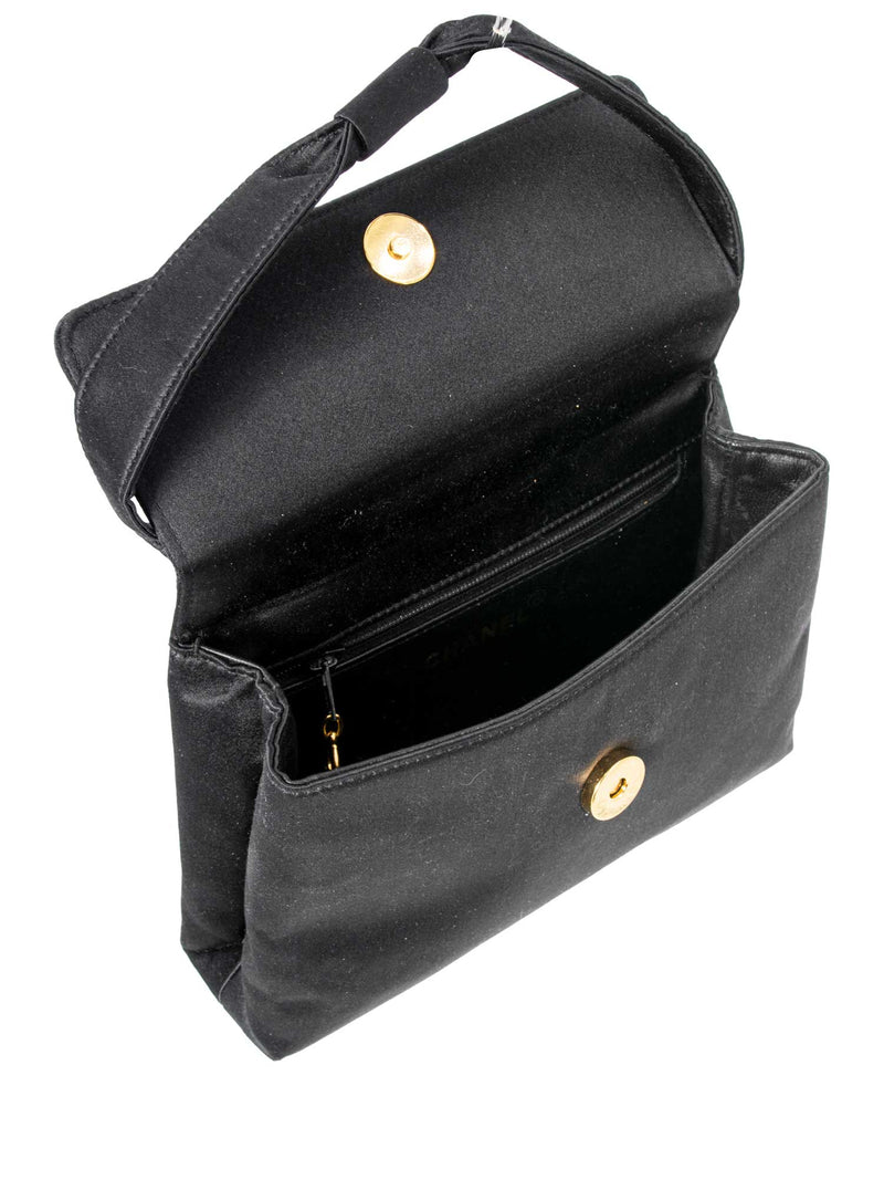 CHANEL Satin 24K Gold Camellia Mini Flap Bag Black-designer resale