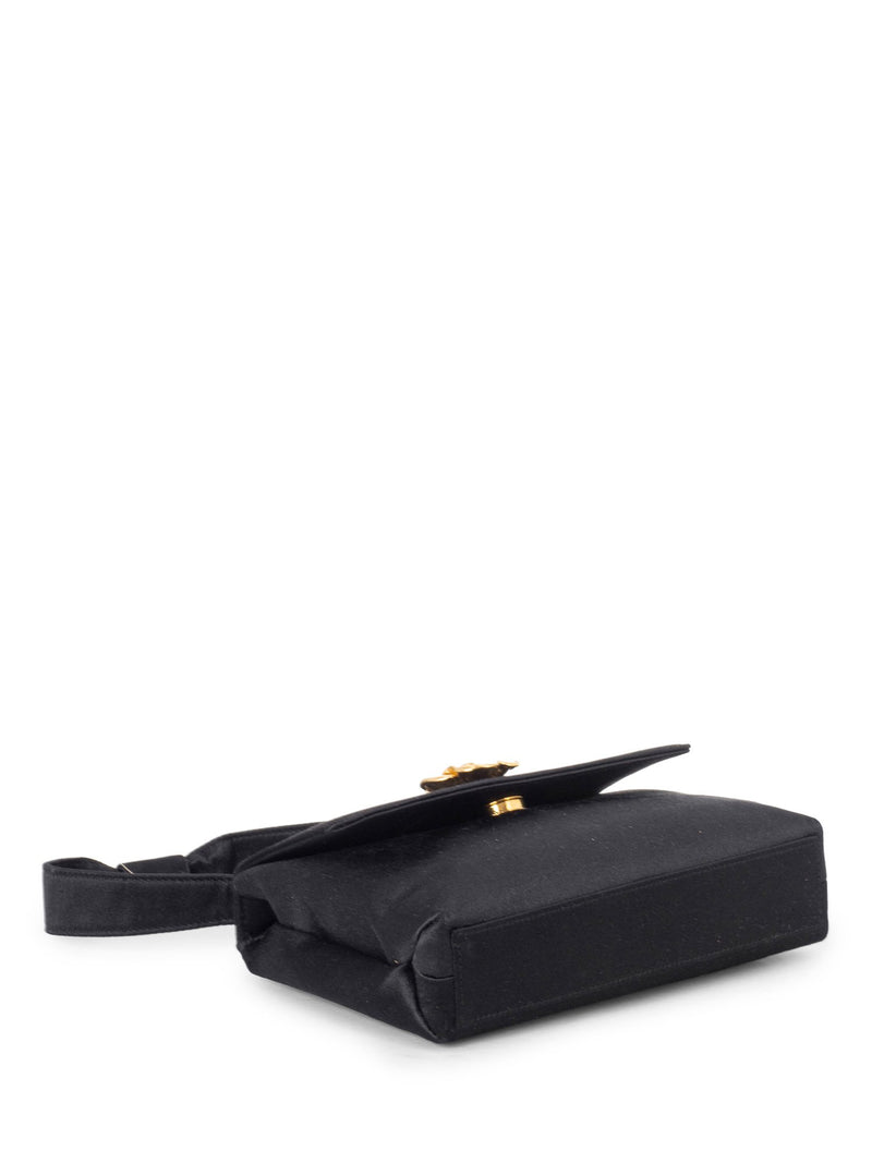CHANEL Satin 24K Gold Camellia Mini Flap Bag Black-designer resale
