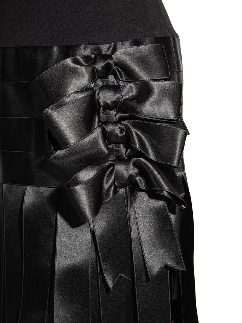 CHANEL Satin Silk Fringe Bow Mini Dress Black