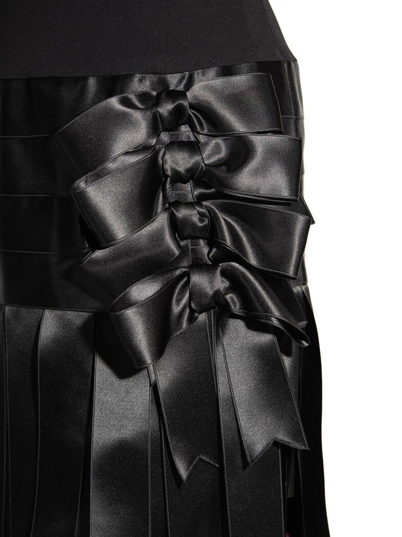 CHANEL Satin Silk Fringe Bow Mini Dress Black-designer resale