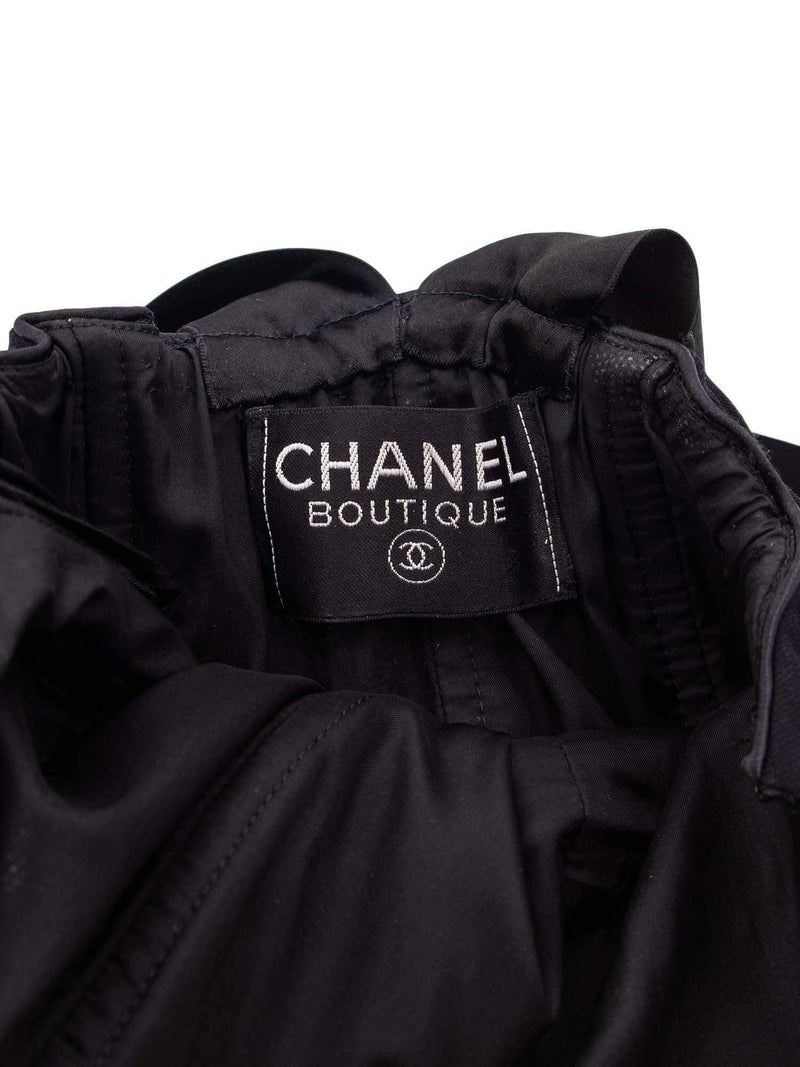 CHANEL Satin Silk Fringe Bow Mini Dress Black-designer resale