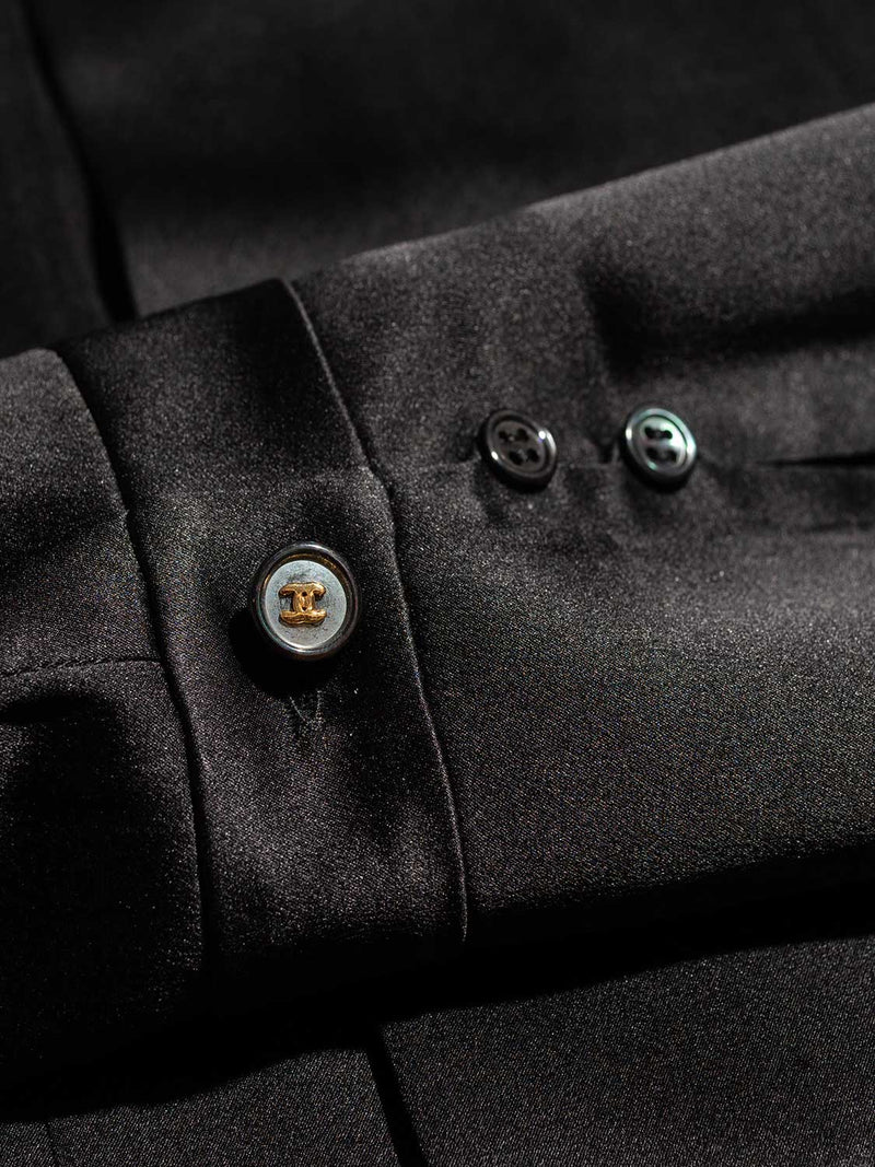 CHANEL Satin Silk Pleated Blouse Black-designer resale