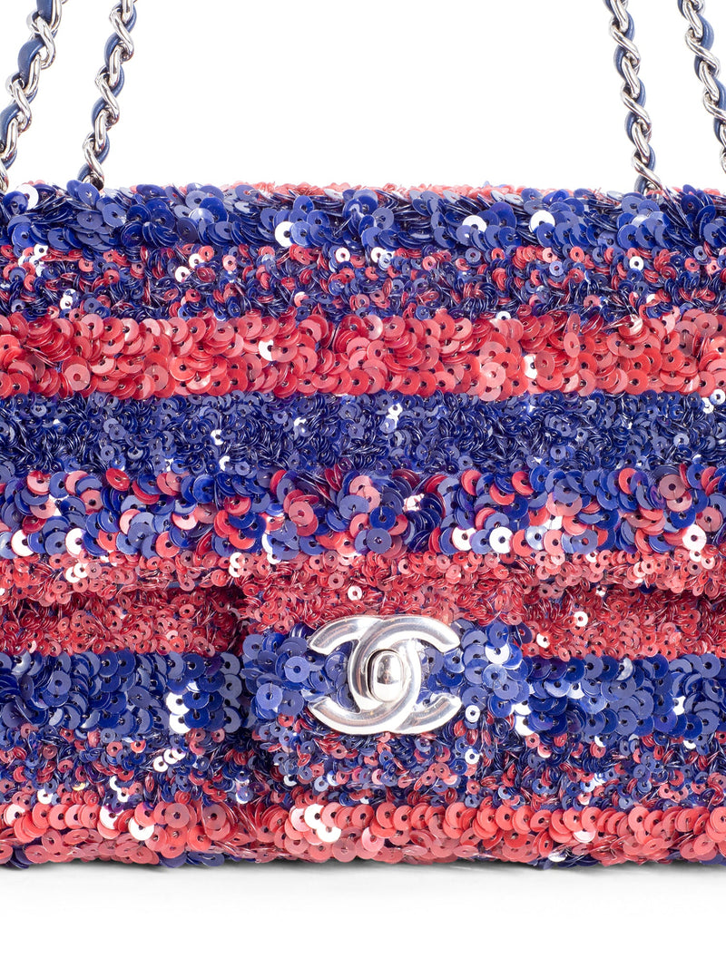 CHANEL Sequin Logo Mini Rectangular Flap Bag Red Blue-designer resale