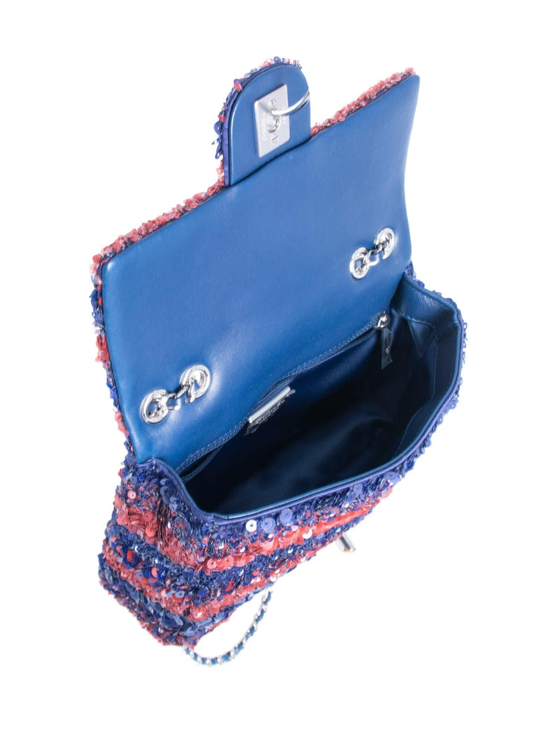 CHANEL Sequin Logo Mini Rectangular Flap Bag Red Blue