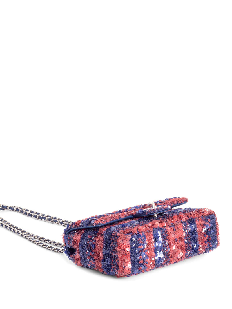 CHANEL Sequin Logo Mini Rectangular Flap Bag Red Blue-designer resale