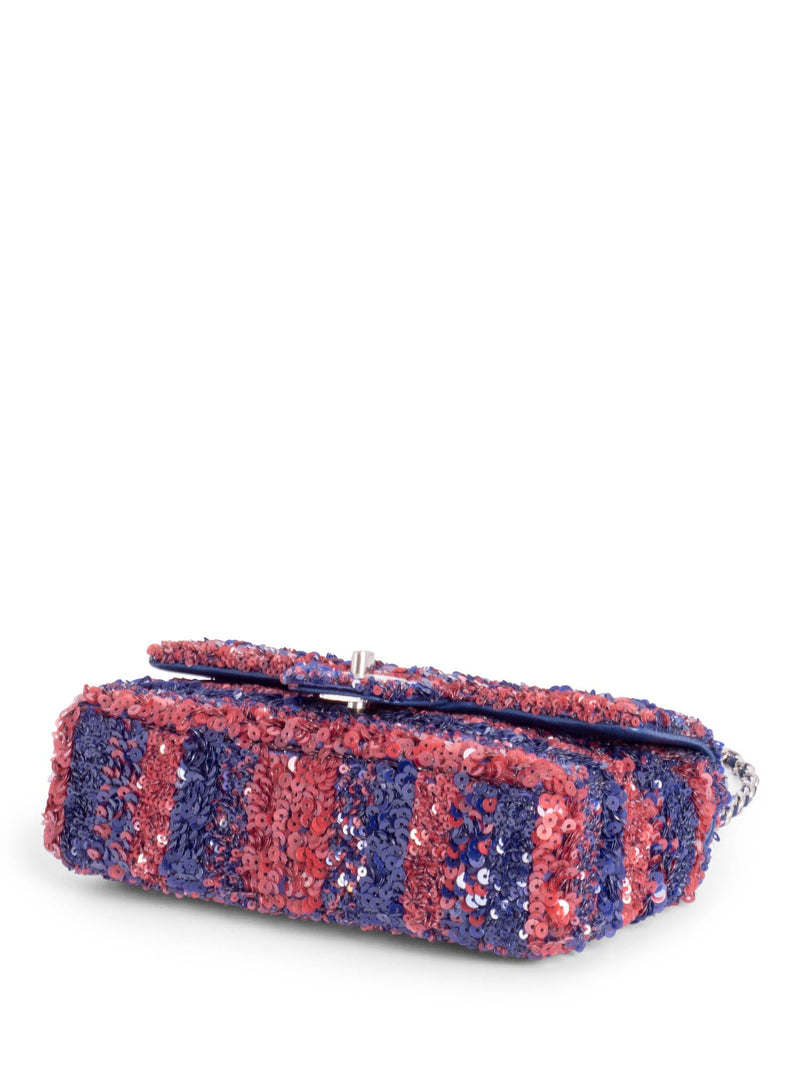 CHANEL Sequin Logo Mini Rectangular Flap Bag Red Blue-designer resale