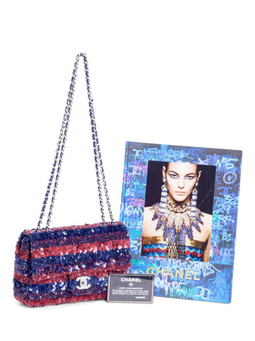 CHANEL Sequin Logo Mini Rectangular Flap Bag Red Blue-designer resale