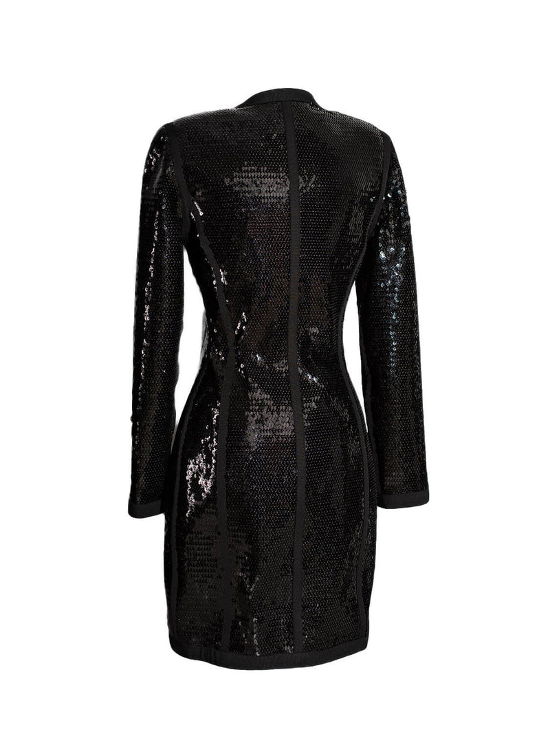 CHANEL Shiny Sequin Long Sleeve Mini Dress Black-designer resale
