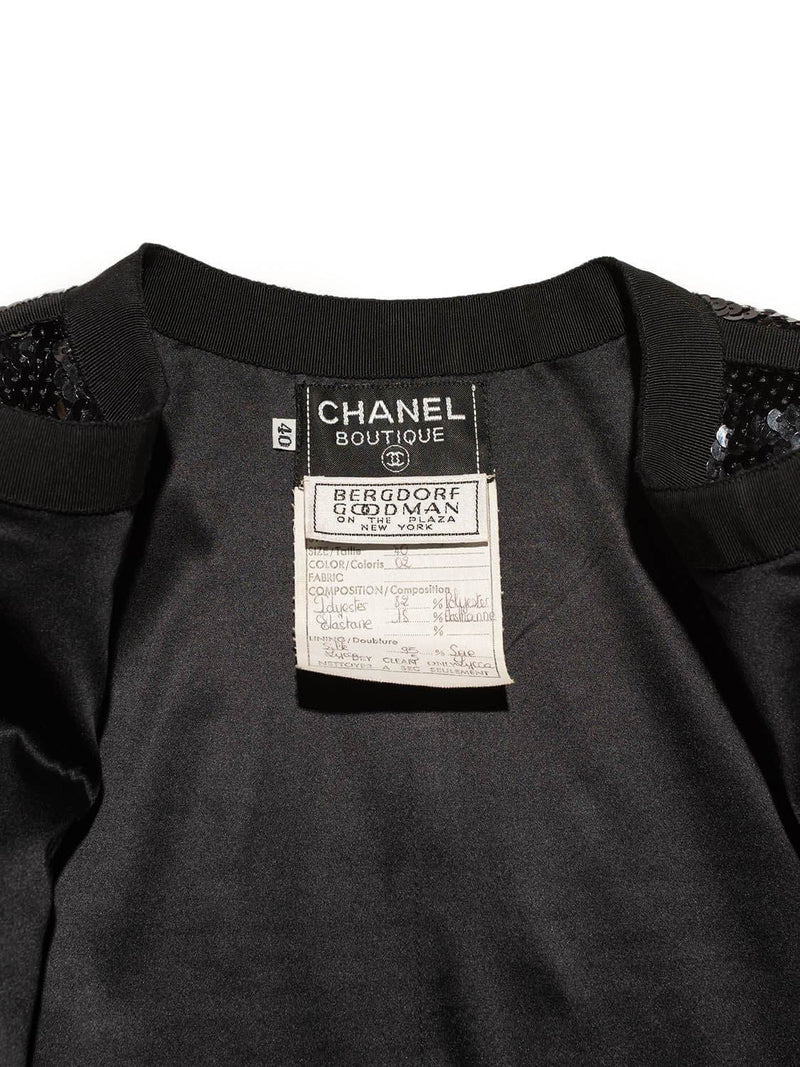 CHANEL Shiny Sequin Long Sleeve Mini Dress Black-designer resale