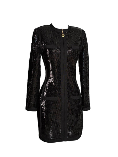 CHANEL Shiny Sequin Long Sleeve Mini Dress Black CHANEL Shiny Sequin Long Sleeve Mini Dress Black