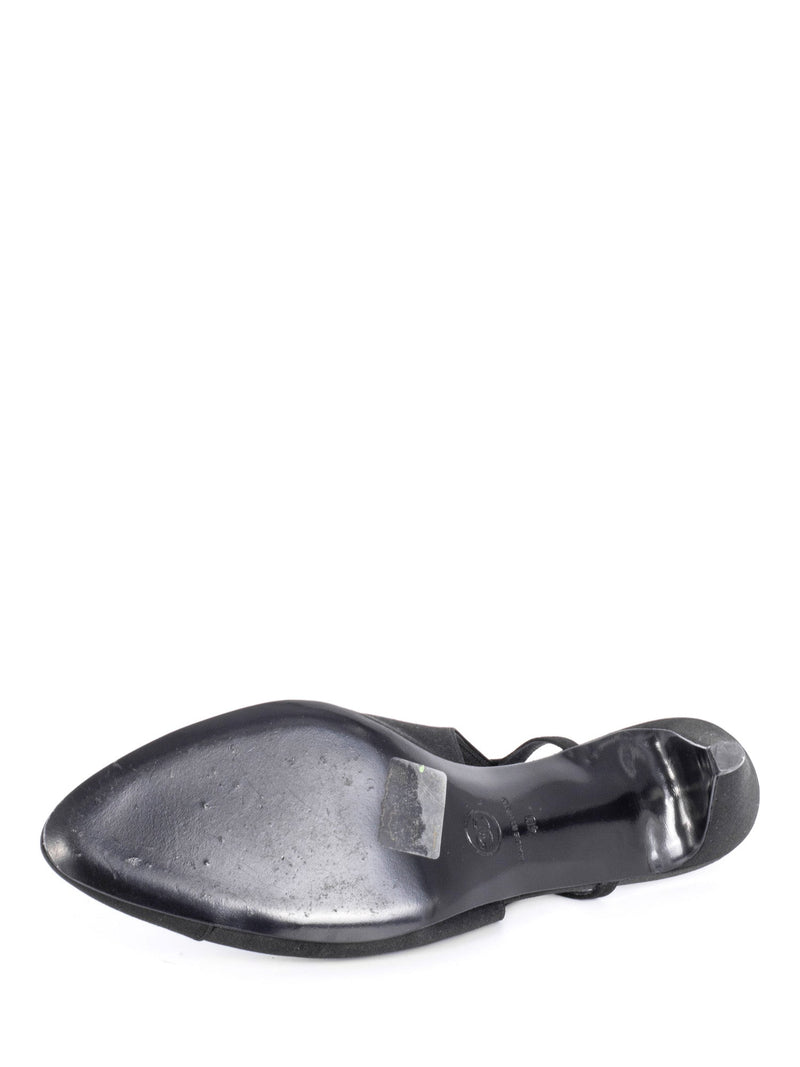 CHANEL Silk CC Logo Cap Toe Sling Back Kitten Heels Black-designer resale