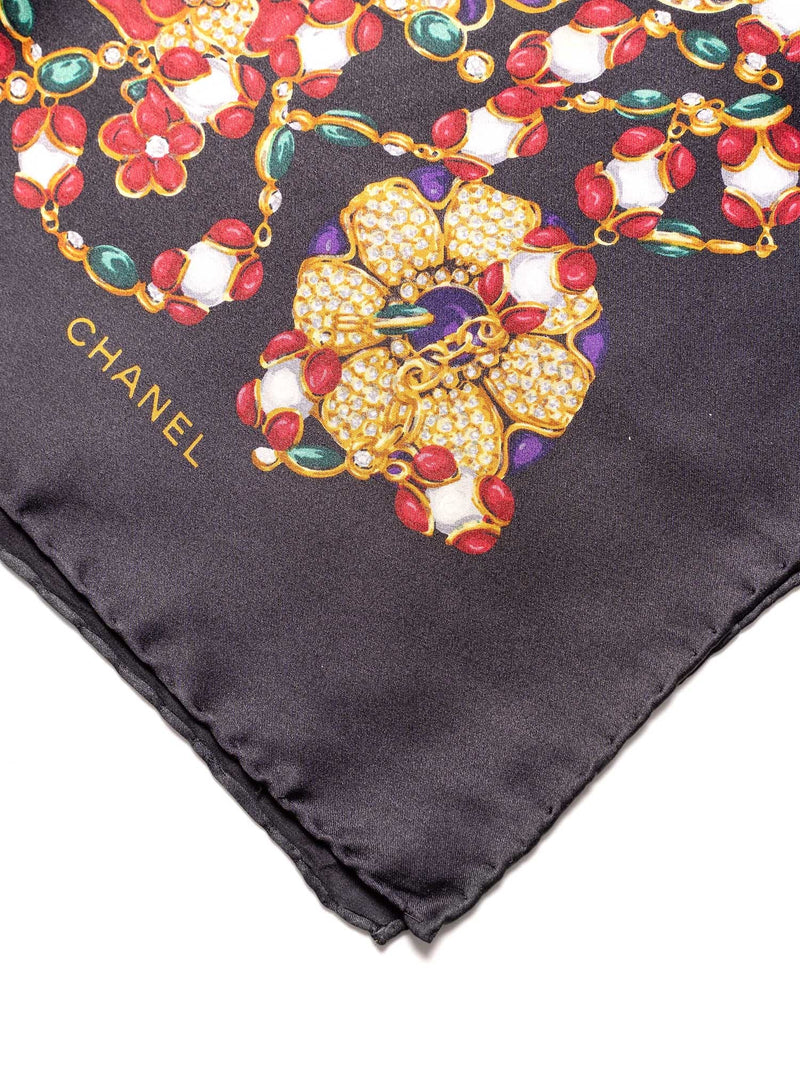CHANEL Silk CC Logo Gripoix Pearl Chain Scarf Multicolor-designer resale