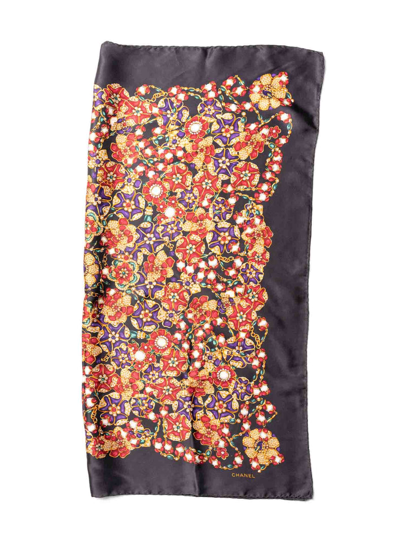 CHANEL Silk CC Logo Gripoix Pearl Chain Scarf Multicolor-designer resale