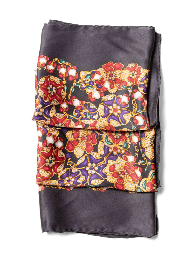 CHANEL Silk CC Logo Gripoix Pearl Chain Scarf Multicolor-designer resale