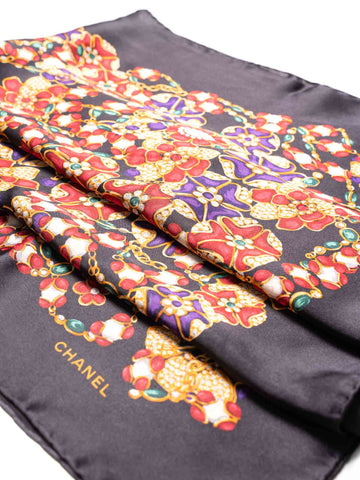 CHANEL Silk CC Logo Gripoix Pearl Chain Scarf Multicolor-designer resale