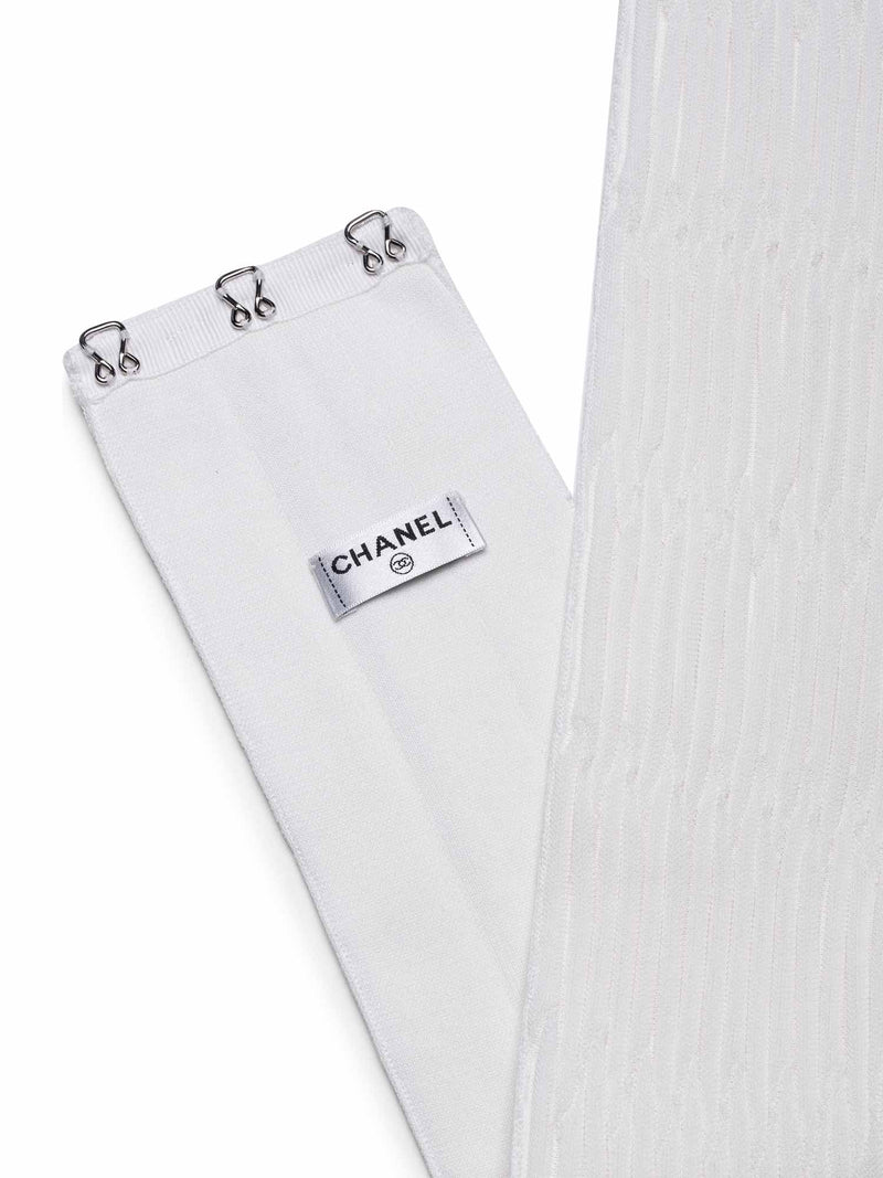 CHANEL Silk Camellia Pleated Belted Knit Dress White-designer resale