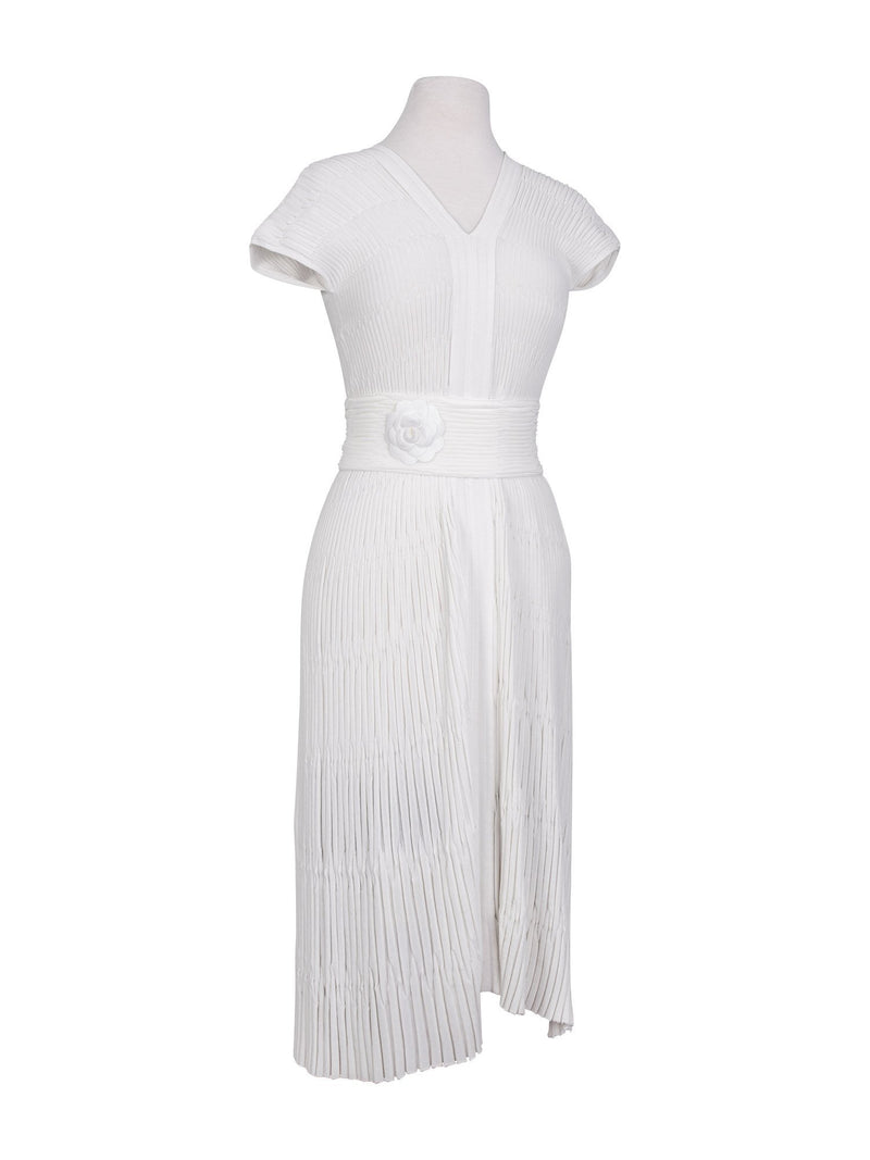 chanel white knit dress CHANEL white cotton blend 2012 12P RIB-KNIT TRUMPET Dress 38 S