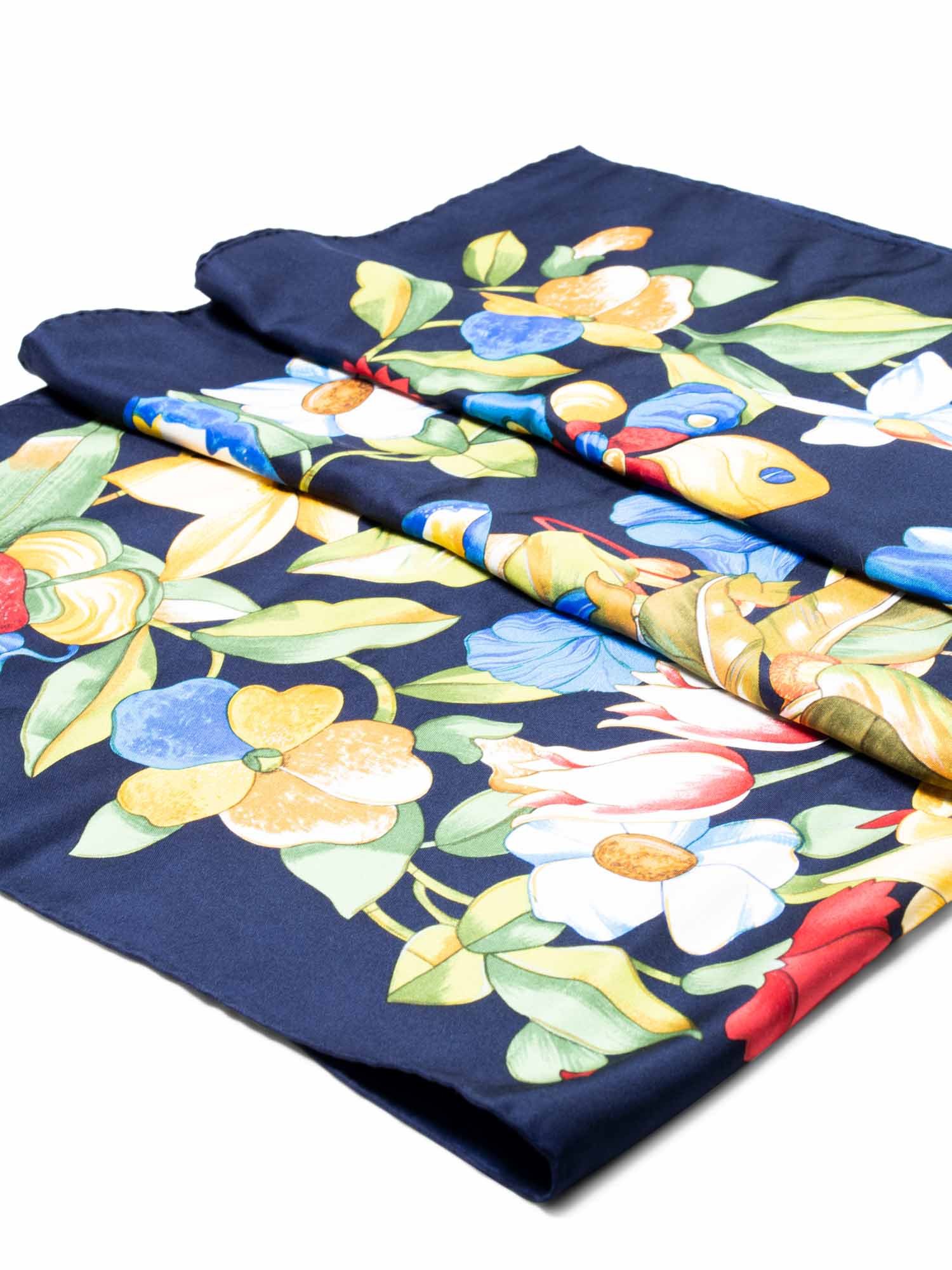 CHANEL Silk Floral Butterfly Scarf Blue-designer resale