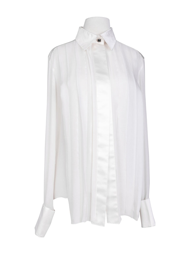 CHANEL Silk Gripoix Pleated Blouse Ivory-designer resale