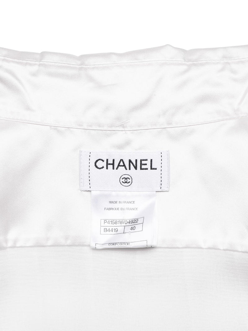 CHANEL Silk Gripoix Pleated Blouse Ivory-designer resale