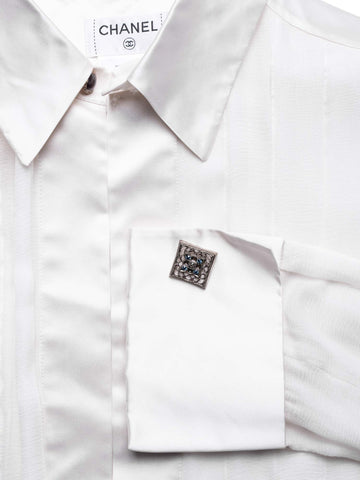 CHANEL Silk Gripoix Pleated Blouse Ivory-designer resale