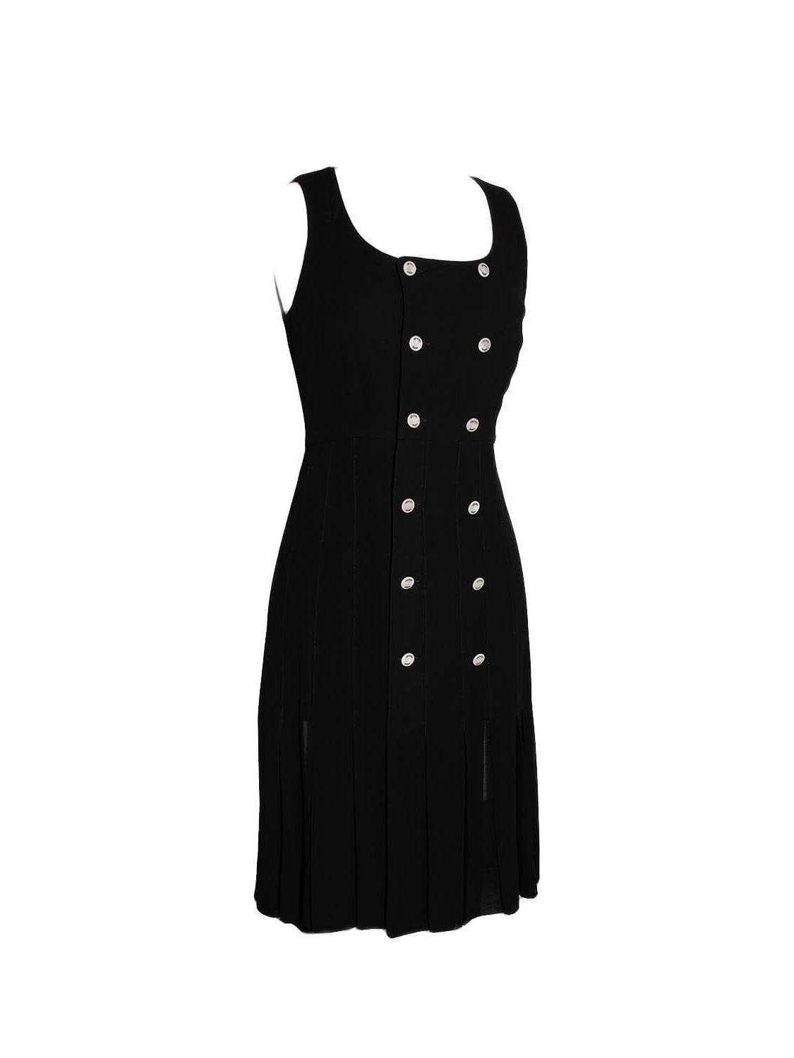 CHANEL Silk Pleated Mini Dress Black-designer resale