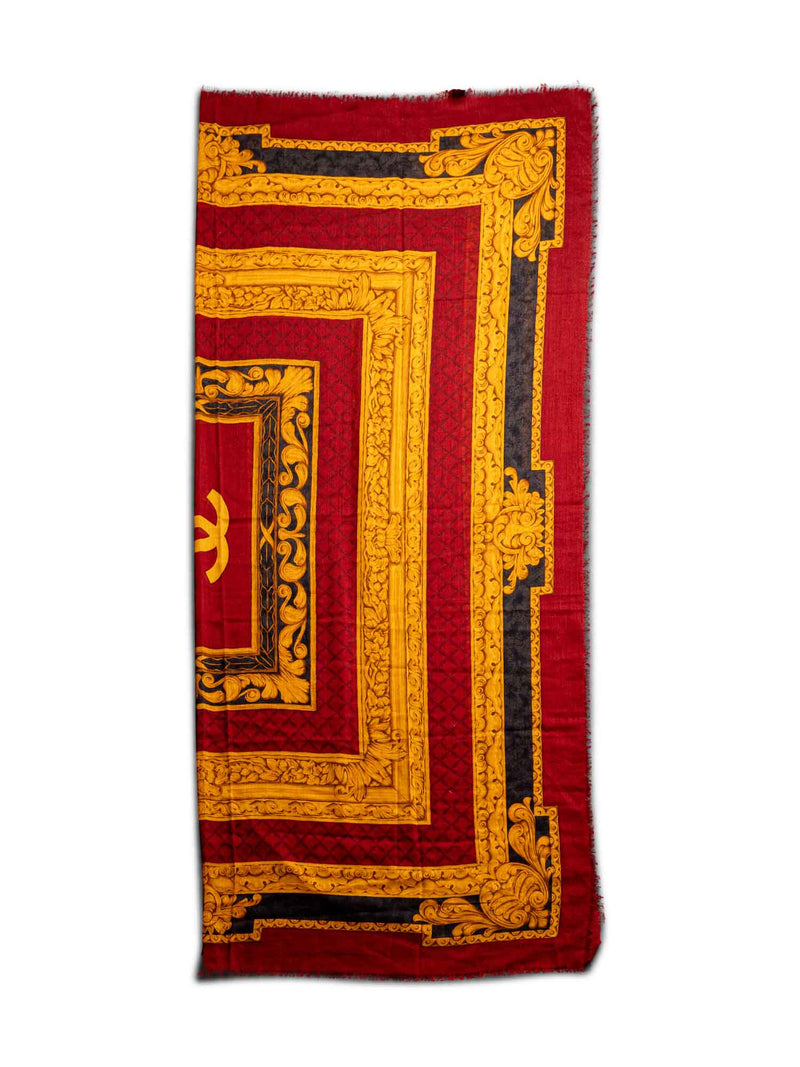 CHANEL Silk Wool CC Logo Large Shawl Red-designer resale