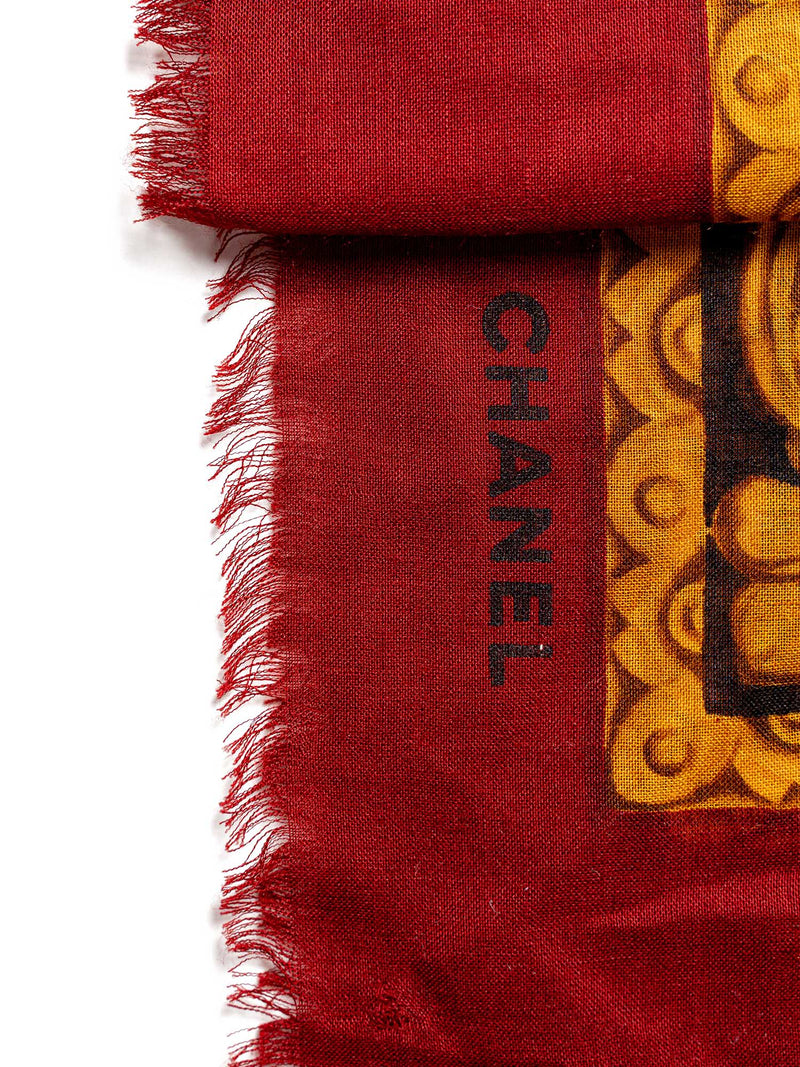 CHANEL Silk Wool CC Logo Large Shawl Red-designer resale