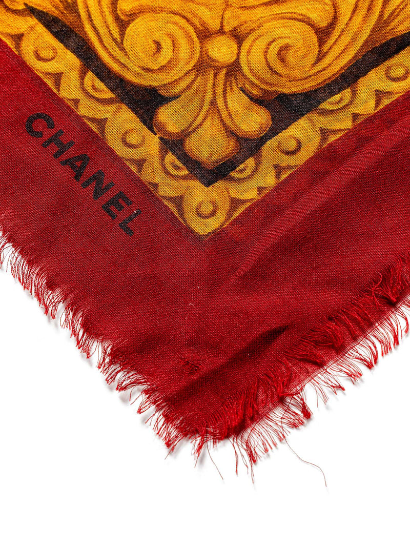CHANEL Silk Wool CC Logo Large Shawl Red