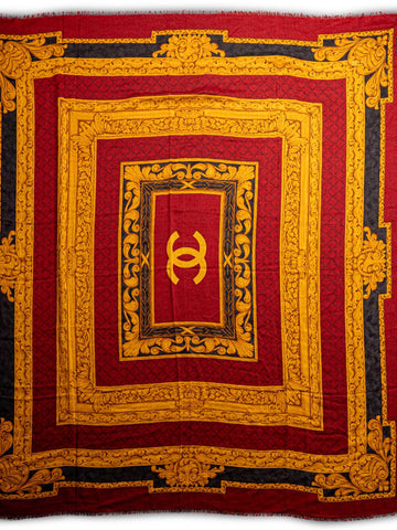 CHANEL Silk Wool CC Logo Large Shawl Red-designer resale