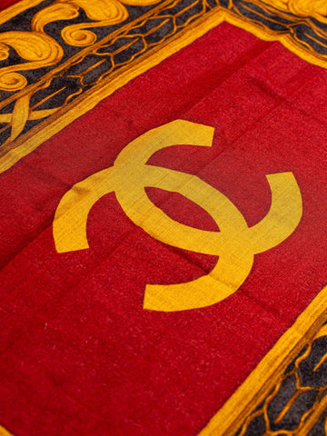 CHANEL Silk Wool CC Logo Large Shawl Red-designer resale