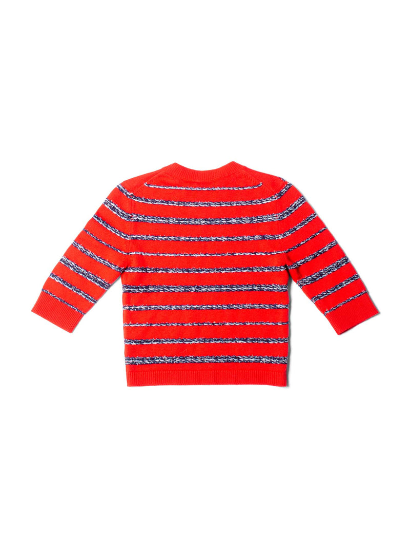CHANEL Sparkly Fringe Cashmere Stripe Cropped Sweater Red-designer resale