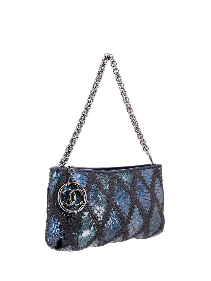 CHANEL Stitch CC Logo Pochette Bag Blue Green-designer resale