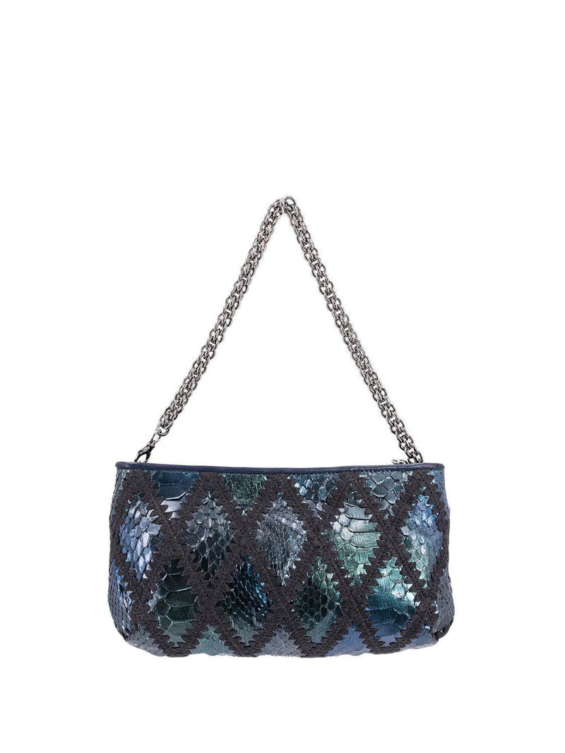 CHANEL Stitch CC Logo Pochette Bag Blue Green-designer resale