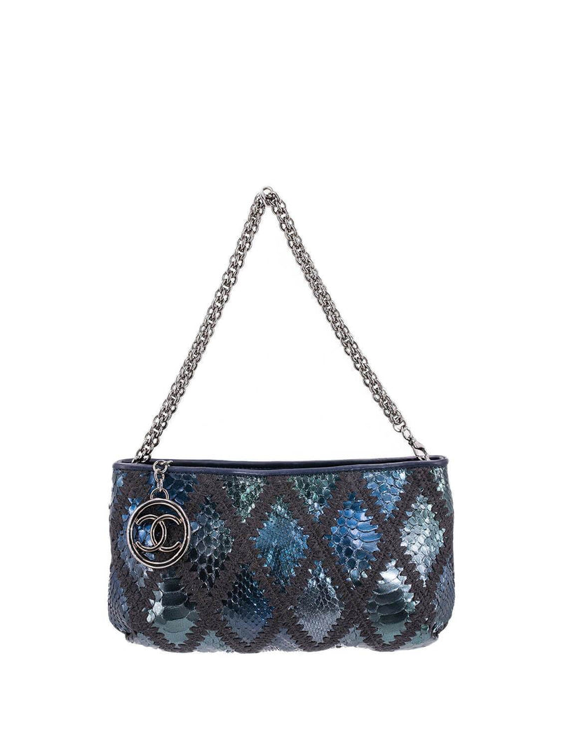 CHANEL Stitch CC Logo Pochette Bag Blue Green-designer resale