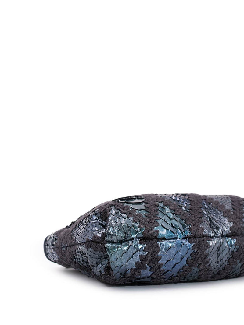 CHANEL Stitch CC Logo Pochette Bag Blue Green-designer resale