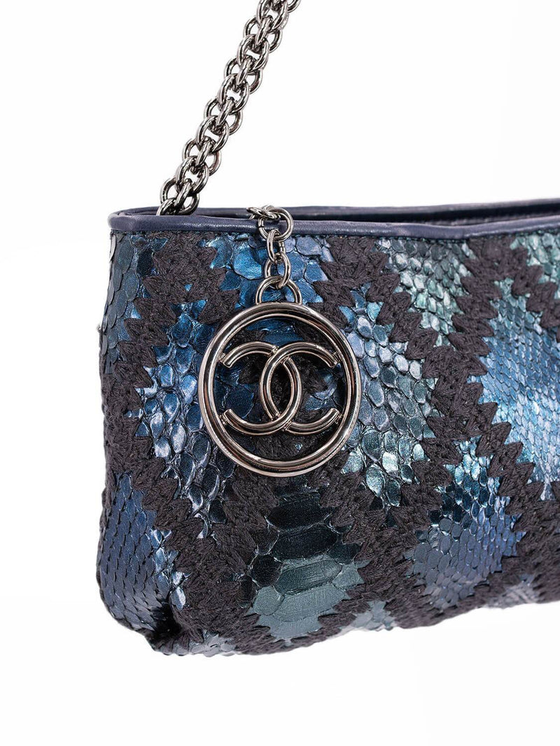 CHANEL Stitch CC Logo Pochette Bag Blue Green-designer resale