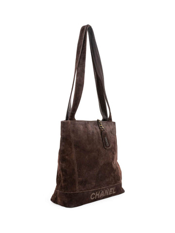 CHANEL Suede Shoulder Bag Brown-designer resale