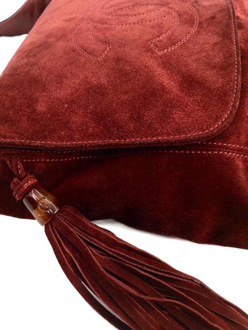 CHANEL Suede Tassel CC Shoulder Bag Red-designer resale