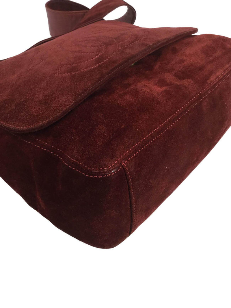 CHANEL Suede Tassel CC Shoulder Bag Red-designer resale
