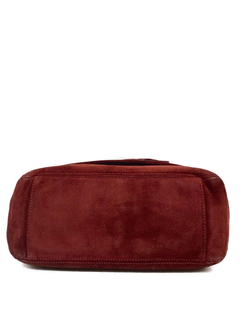 CHANEL Suede Tassel CC Shoulder Bag Red-designer resale