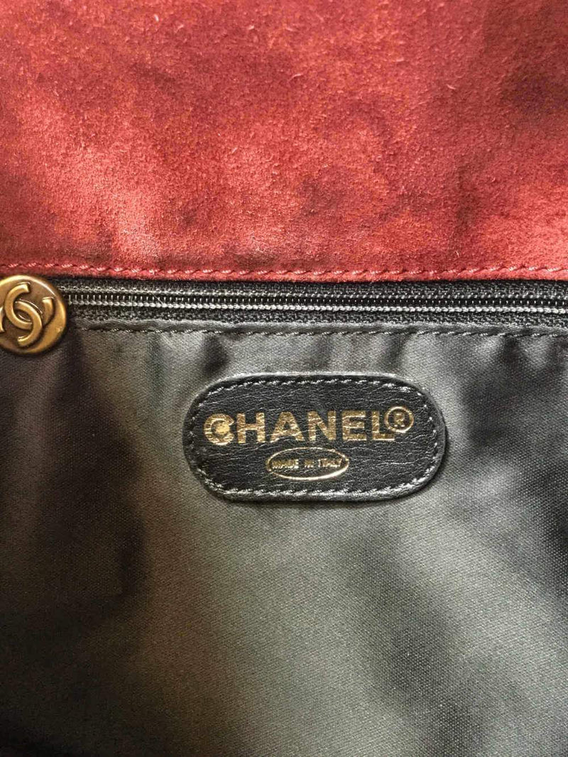 CHANEL Suede Tassel CC Shoulder Bag Red-designer resale