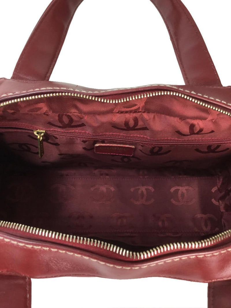 CHANEL Surpique Bowler Bag Red-designer resale