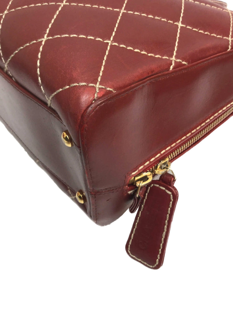 CHANEL Surpique Bowler Bag Red-designer resale