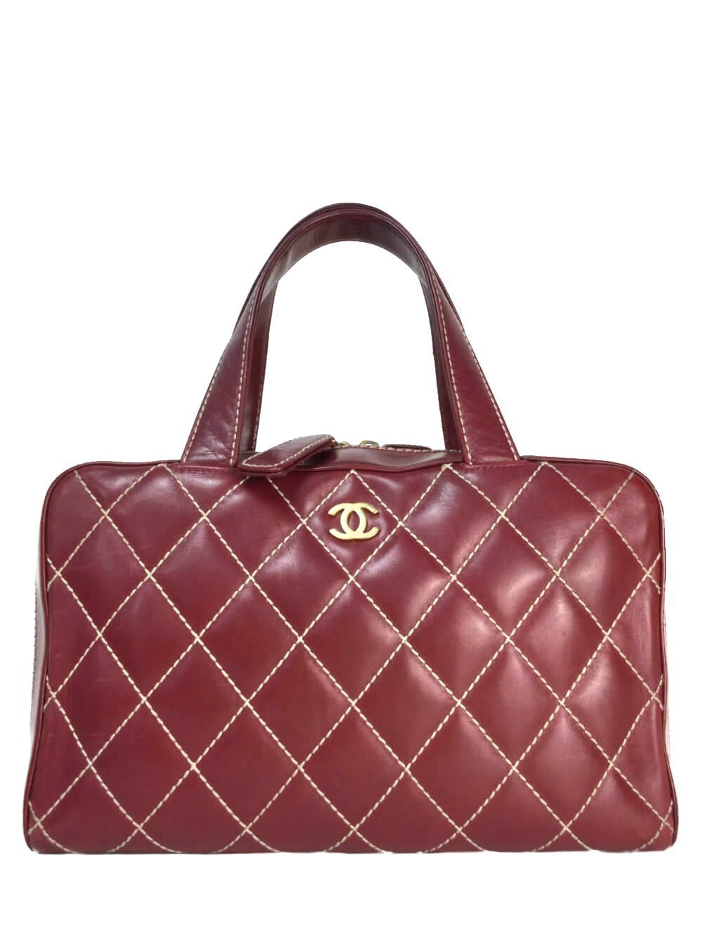 CHANEL Surpique Bowler Bag Red-designer resale