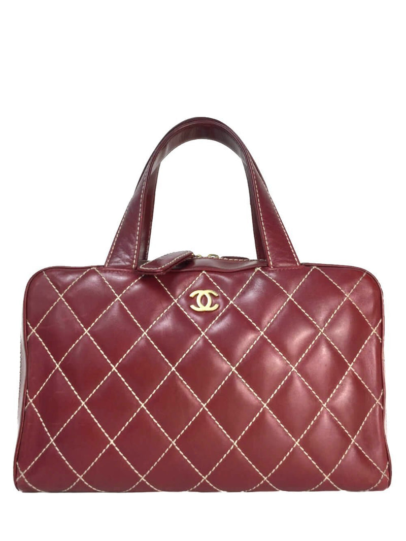 CHANEL Quilted Leather Surpique Bowler Bag Brown