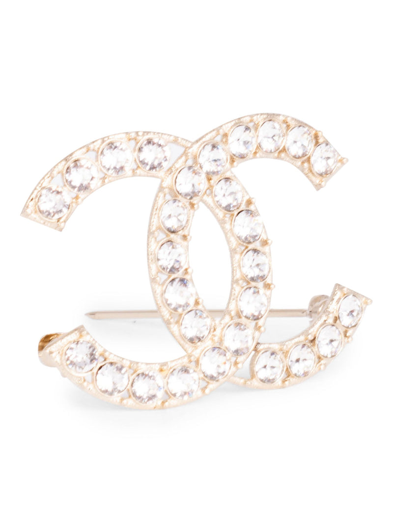 CHANEL Swarovski Crystal CC Logo Brooch Pin Gold-designer resale